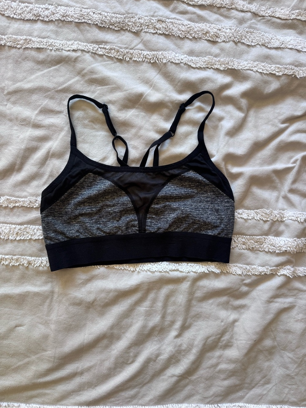 PINK Victoria's Secret Black & Heather Gray Mesh Front Sports Bralette